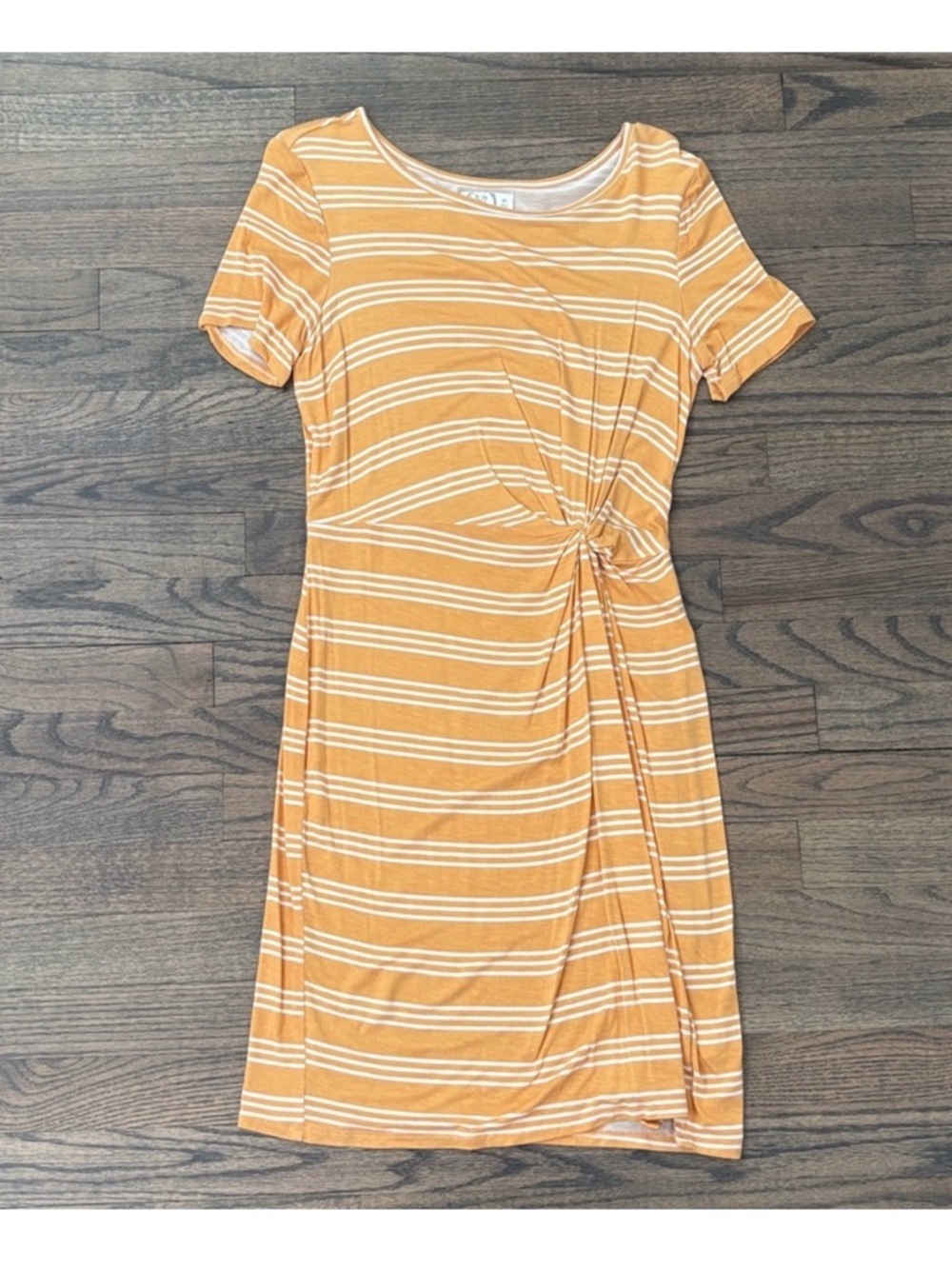 Maurices Mustard and White Striped Knot-Waist Midi Dress